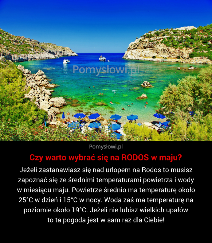 Jeżeli zastanawiasz się nad urlopem na Rodos to musisz zapoznać się ze średnimi temperaturami powietrza i wody w miesiącu maju. ...